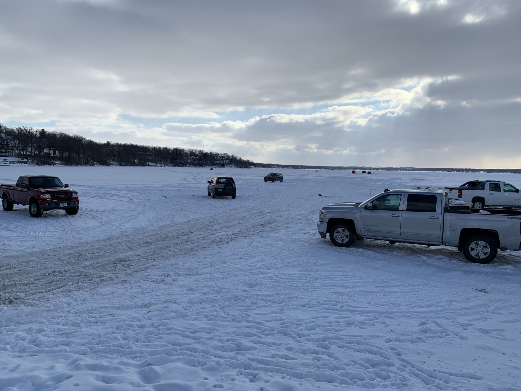 Vehicles parked on Geneva Lake